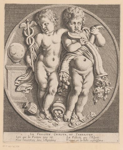 Hemelse en aardse geluk verbeeld door twee putti, Louis Ferdinand I Elle, 1654 Canvas Print