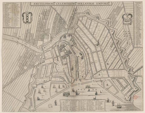 Map of Amsterdam with division into civilian districts, anonymous, 1651 - 1656 Canvas Print