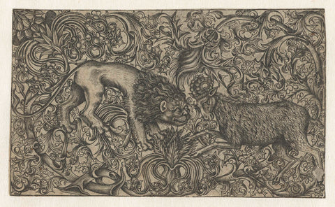 Ornament with lion and ram, Monogrammist HW (15th century), 1480 - 1490 Canvas Print