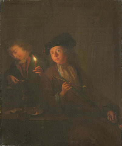 The Smoker (A Man with a Pipe and a Man Pouring a Beverage into a Glass), Godfried Schalcken (attributed to), 1690 - 1706 Canvas Print