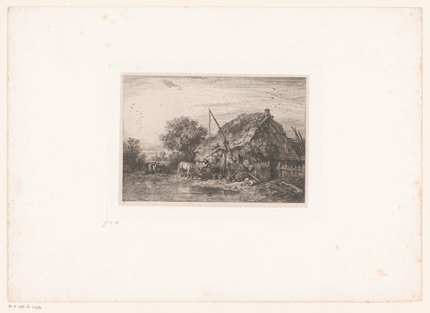 Farmhouse with two figures near a well, Charles Emile Jacque, 1845 Canvas Print