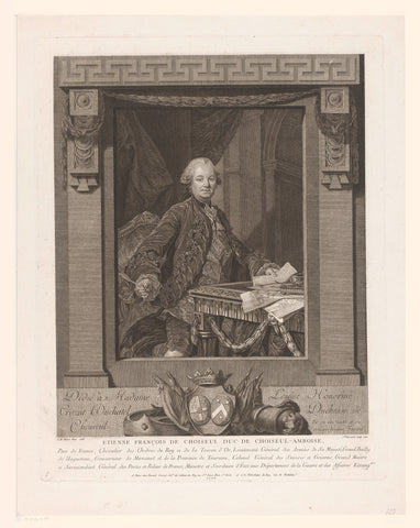 Portrait of Etienne François de Choiseul in architectural frame, Etienne Fessard, 1770 Canvas Print