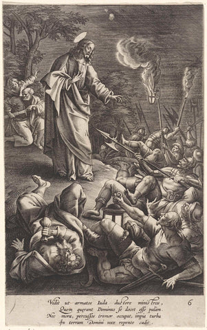 Soldiers encircling Christ fall to the ground, Antonie Wierix (II), 1583 - 1587 Canvas Print