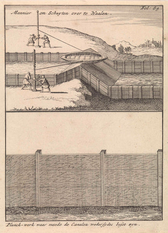 Ship with overtoom drawn into a higher channel / Walls of a canal, Caspar Luyken, 1698 Canvas Print