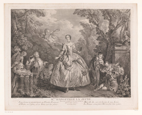 Portrait of Marie-Anne Botot Dangeville in a garden with children, Jacques-Philippe Le Bas, 1732 Canvas Print