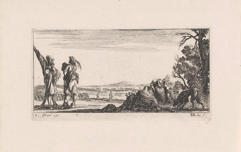 Left two talking soldiers, on the right a fallen horse, Stefano della Bella, 1620 - 1664 Canvas Print