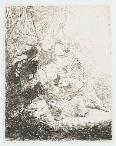 The small lion hunt (with two lions), Rembrandt van Rijn, c. 1629 Canvas Print