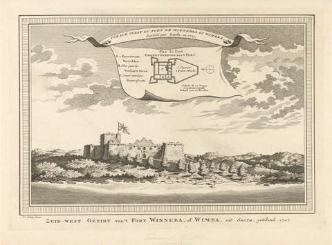  South-West Gezigt van 't Fort Winneba, or Wimba, from Smith, drawn 1727, Jacob van der Schley Canvas Print