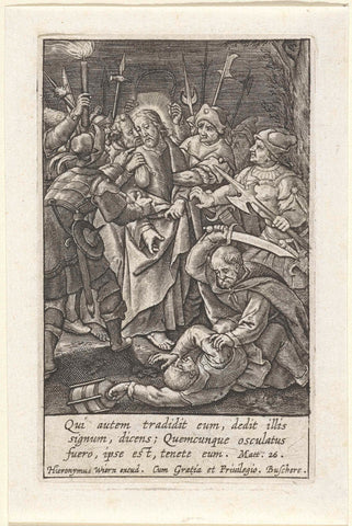 Judaskus and arrest of Christ, Hieronymus Wierix, 1563 - before 1619 Canvas Print