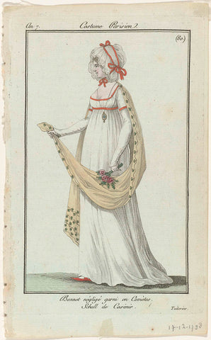 Journal des Dames et des Modes, Costume Parisien, 17 December 1798, Year 7, (80) : Bonnet neglected (...), anonymous, 1798 Canvas Print