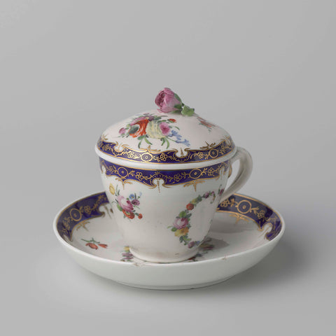 Chocolate cup and saucer, Porseleinfabriek Den Haag, 1785 Canvas Print