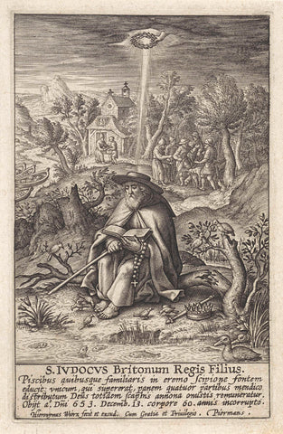 Landscape with St. Jodocus van Ponthieu, Hieronymus Wierix, 1563 - before 1619 Canvas Print