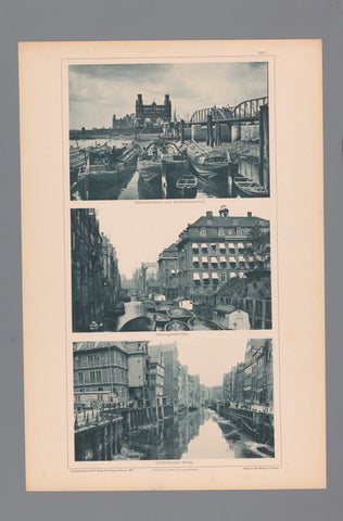 Three views on waterways in Hamburg, depicted the Oberhafenkanal and Elbbrückenportal, the Herrengrabenfleth and Holländischer Brook, Wilhelm Dreesen, 1894 Canvas Print