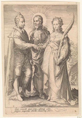 Marriage out of spiritual love by Christ concluded, Jan Saenredam, 1575 - 1607 Canvas Print