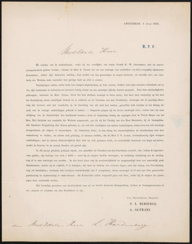 Letter to Lambertus Hardenberg (1822-1900), Pierre Louis Dubourcq, 1846 Canvas Print