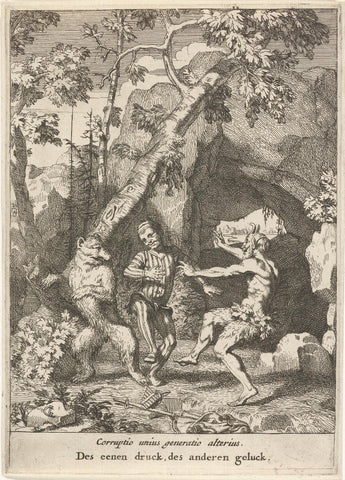 Jester dances with bear and satyr, Gerard de Lairesse, 1668 Canvas Print