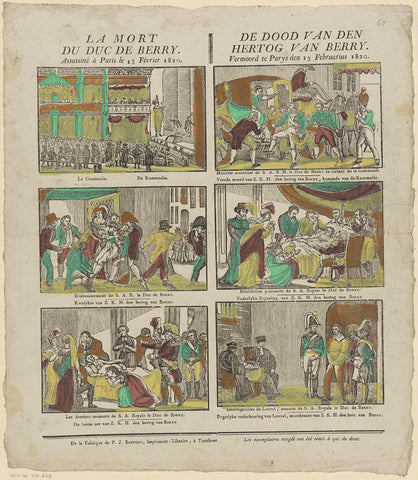 La mort / Du Duc de Berry. / Assassiné à Paris le 13 Février 1820 / The death of den / Duke of Berry. / Murdered at Parys den 13 Februarius 1820, Philippus Jacobus Brepols (attributed to workshop of), 1800 - 1833 Canvas Print