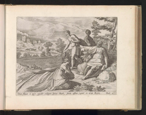 Ruth kneels before Boaz, Philips Galle, 1585 Canvas Print