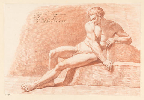 Seated male nude, seen from the front (3rd prize 1779), Hendrik Louw, 1779 Canvas Print