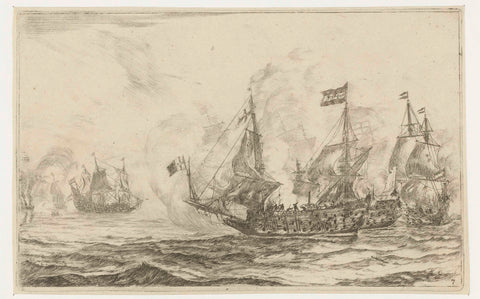 Naval battle with taking over a ship, Reinier Nooms, 1652 - 1726 Canvas Print