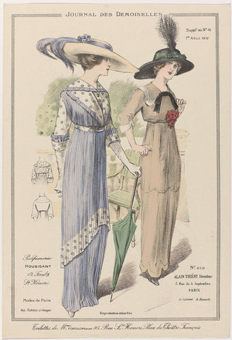 Journal des Demoiselles, Suplement au No. 15, 1 Août 1912, No. 5113 : Toilettes de Mmes Forcillon (...), anonymous, 1912 Canvas Print