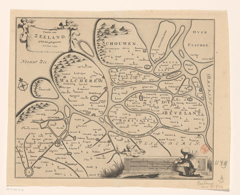 Map of Zeeland and Flanders, 1274, anonymous, 1696 - 1728 Canvas Print