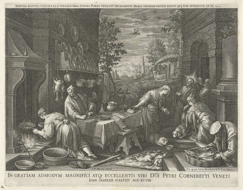 Christ in the House of Martha and Mary, Johann Sadeler (I), 1598 Canvas Print