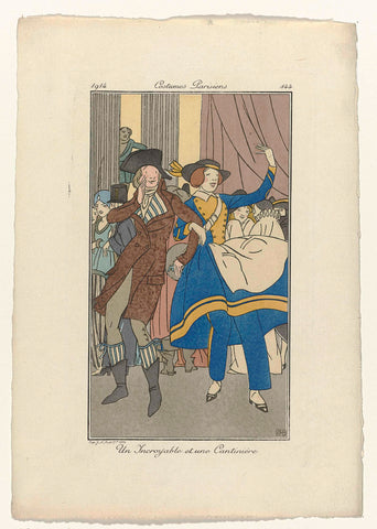 Journal des Dames et des Modes, Costumes Parisiens, 1914, No. 144 : Un Incroyable et une Cantinière, Monogrammist BMB, 1914 Canvas Print