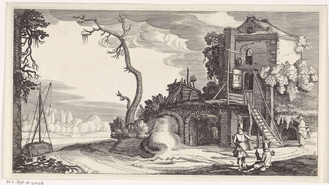 Two falconers at a tower used as an inn, Jan van de Velde (II), 1639 - 1641 Canvas Print