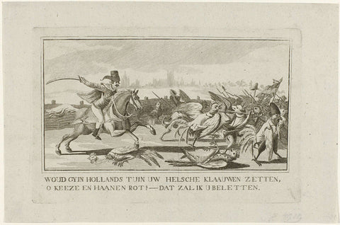 The Prussian horseman chases away the kezen and the roosters, 1787, anonymous, 1787 Canvas Print