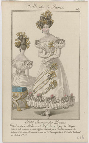 Petit Courrier des Dames, 1826, No. 437 : Robe de tulle ornemens (...), anonymous, 1826 Canvas Print