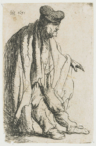 Beggar with his left hand extended, Rembrandt van Rijn, c. 1629 Canvas Print