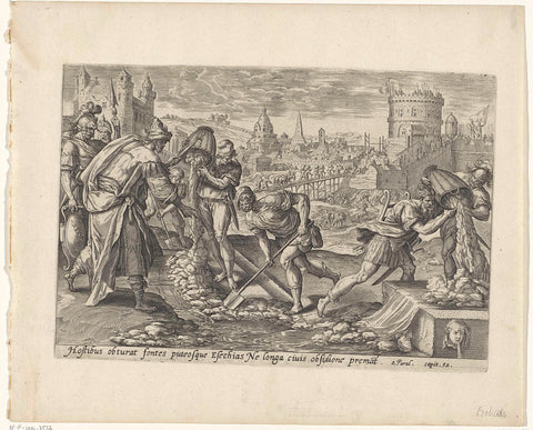 Hizkia seals off the springs outside Jerusalem, Maerten de Vos, 1585 Canvas Print