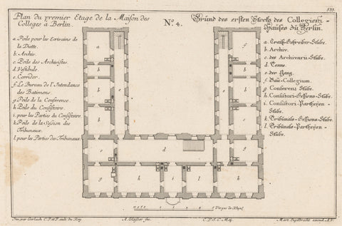 Map of Kollegienhaus in Berlin, Alexander Glässer, 1735 - 1756 Canvas Print