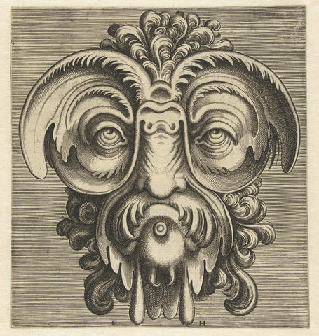 Mask with dishes around the eyes and a tude of curls on the head, Frans Huys, 1555 Canvas Print