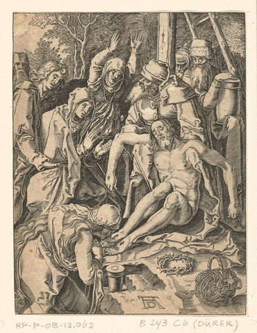 Mourning of the dead Christ by family and friends, Albrecht Dürer, 1656 - 1699 Canvas Print