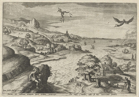 Fall of Icarus, Johann Sadeler (I), 1560 - 1600 Canvas Print