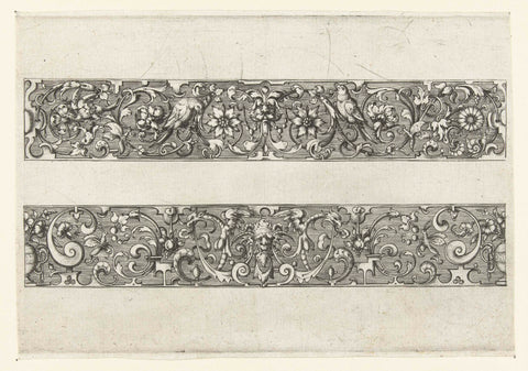 Two friezes with leaf vines and flowers on one leaf, Theodor de Bry (possibly), 1571 - 1639 Canvas Print