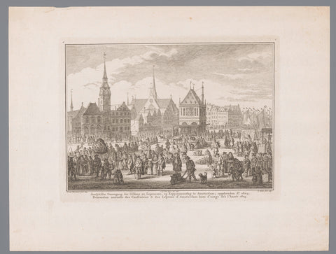 Procession of guilds and leperzen on monday at Dam Square in Amsterdam, Simon Fokke, 1769 Canvas Print