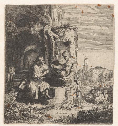 Christ and the woman of Samaria among ruins, Cornelis Danckerts (I) (workshop of), after 1634 - 1656 Canvas Print