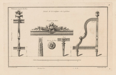 Details of ornaments of a sofa, Pierre Claude Delagardette, 1784 - 1785 Canvas Print