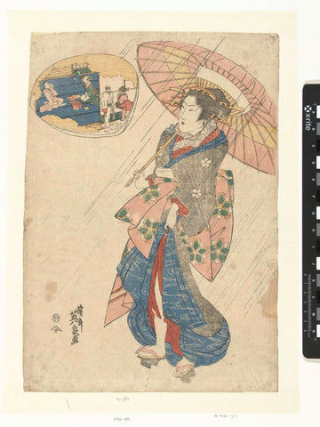 Courtisane in the rain, Keisai Eisen, 1820 - 1830 Canvas Print