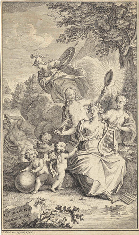 Landscape with allegorical figures, Jan Punt, 1740 Canvas Print