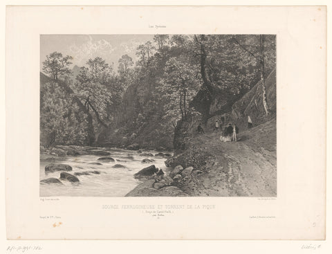 Hikers at a mountain brook and ferrous spring, Eugène Cicéri, 1858 Canvas Print