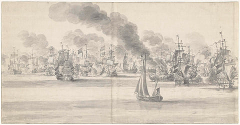 De Zeeslag voor Katwijk (left sheet), 1653, Willem van de Velde (I), 1653 Canvas Print