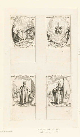 Mary and Joseph await the birth of the Christ Child, Saint Nemesius of Alexandria, Saint Philogonius of Antioch, Saint Thomas (December 18-21), Jacques Callot, 1632 - 1636 Canvas Print