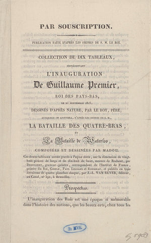 Publisher prospectus for the series of plates of the arrival and inauguration of William I in Brussels, 1815, J.L. van Bever, 1825 - 1826 Canvas Print