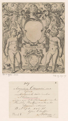 Wapenschild met putti, Agostino Carracci (rejected attribution), 1590 - 1595 Canvas Print