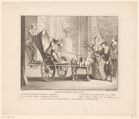 Harlequin pulled by a cart with donkey, Gabriel Huquier, 1729 - 1732 Canvas Print