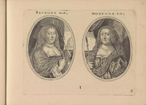 Portraits of an unknown high-ranking woman and Countess Catharina van den Berg, both as shepherdess, Crispijn van de Passe (II), 1640 Canvas Print